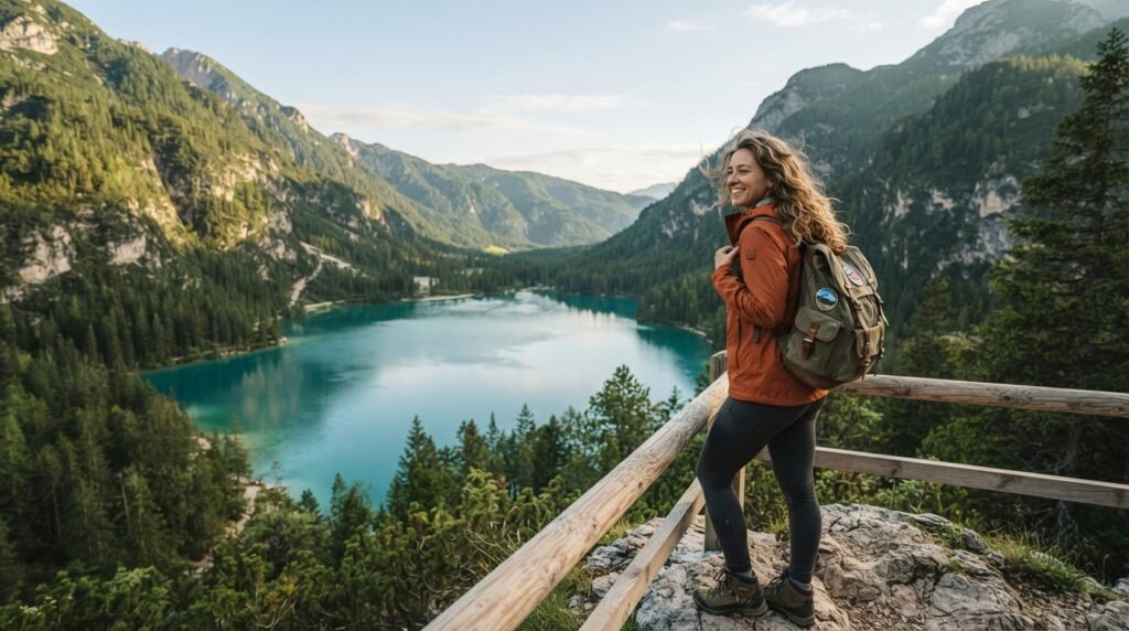 Traveler enjoying a beautiful mountain destination