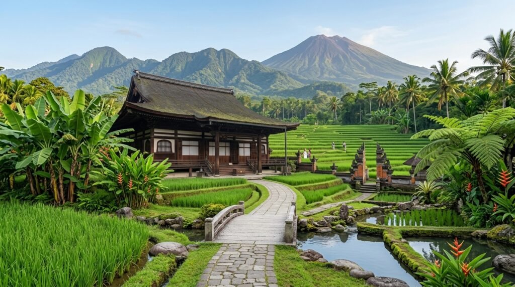 Bali Indonesia rice terraces and traditional landscape