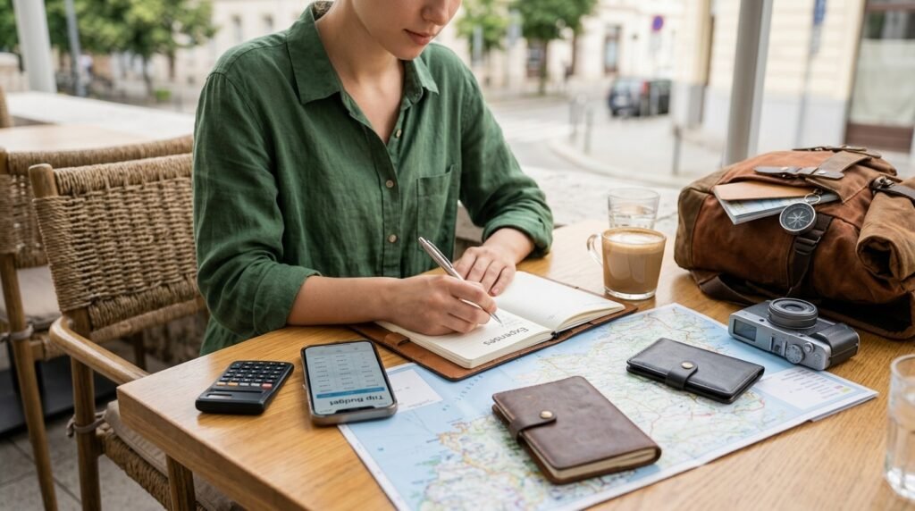 Traveler planning a daily travel budget and expenses