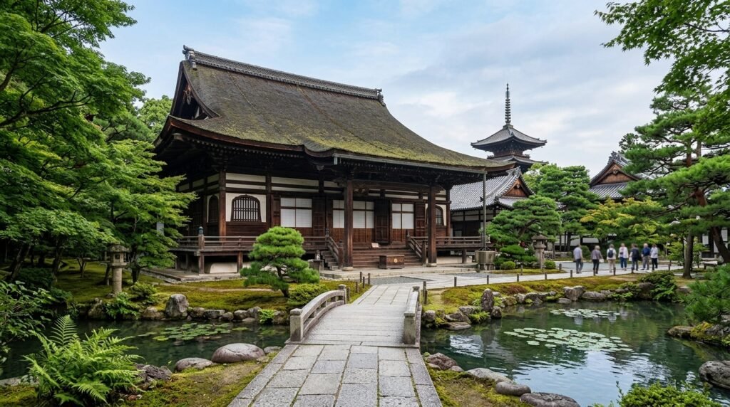 Traditional temple and garden in Kyoto Japan