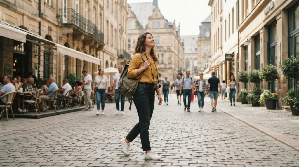 solo traveler safely exploring a city during the day